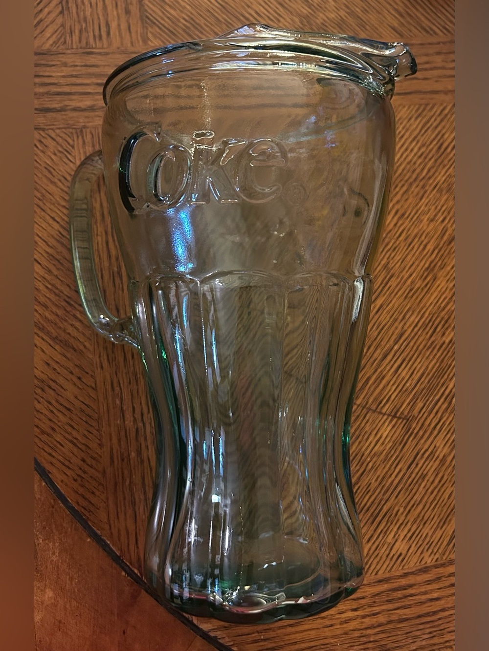 Glass Coca-Cola Pitcher with Embossed Coke Logo